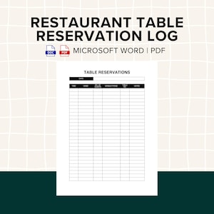 Restaurant Table Reservation Template | Editable Table Booking Form & Printable MS Word Reservation Tracker