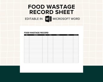 Outil de suivi des déchets alimentaires dans les restaurants, Feuille de collecte des déchets alimentaires imprimable, Formulaire sur les déchets alimentaires, Feuille de suivi des déchets de cuisine, PDF, Word, Imprimable