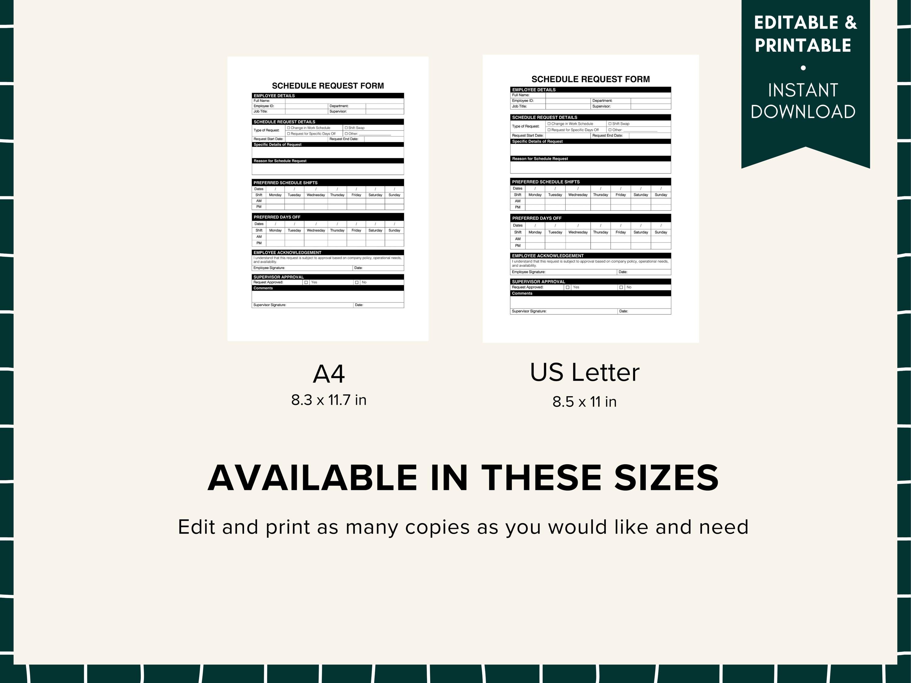 Employee Schedule Request Form, Flexible Shift Change Sheet, Work ...