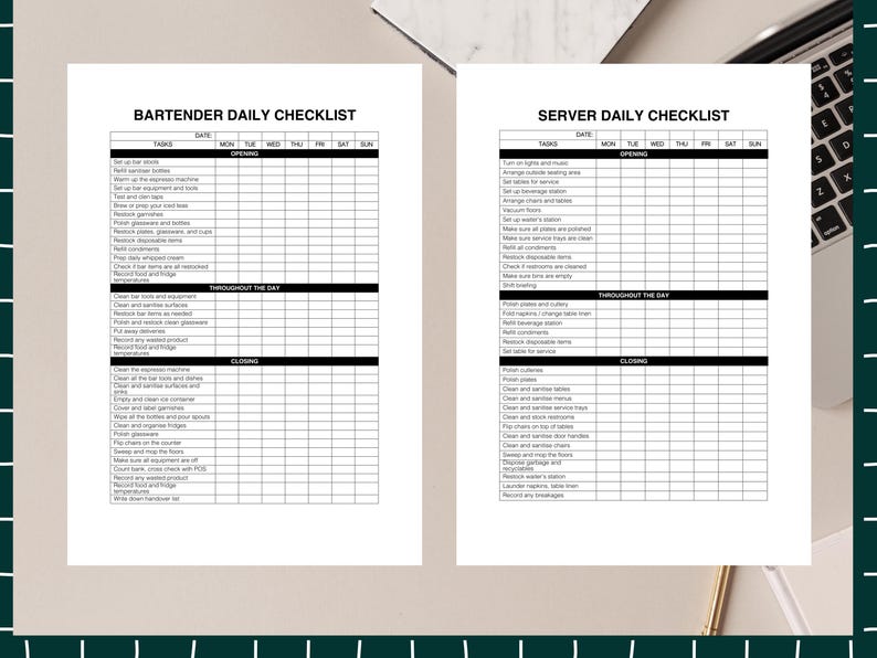 Restaurant FOH Daily Checklist, Server, Bartender, Manager ...
