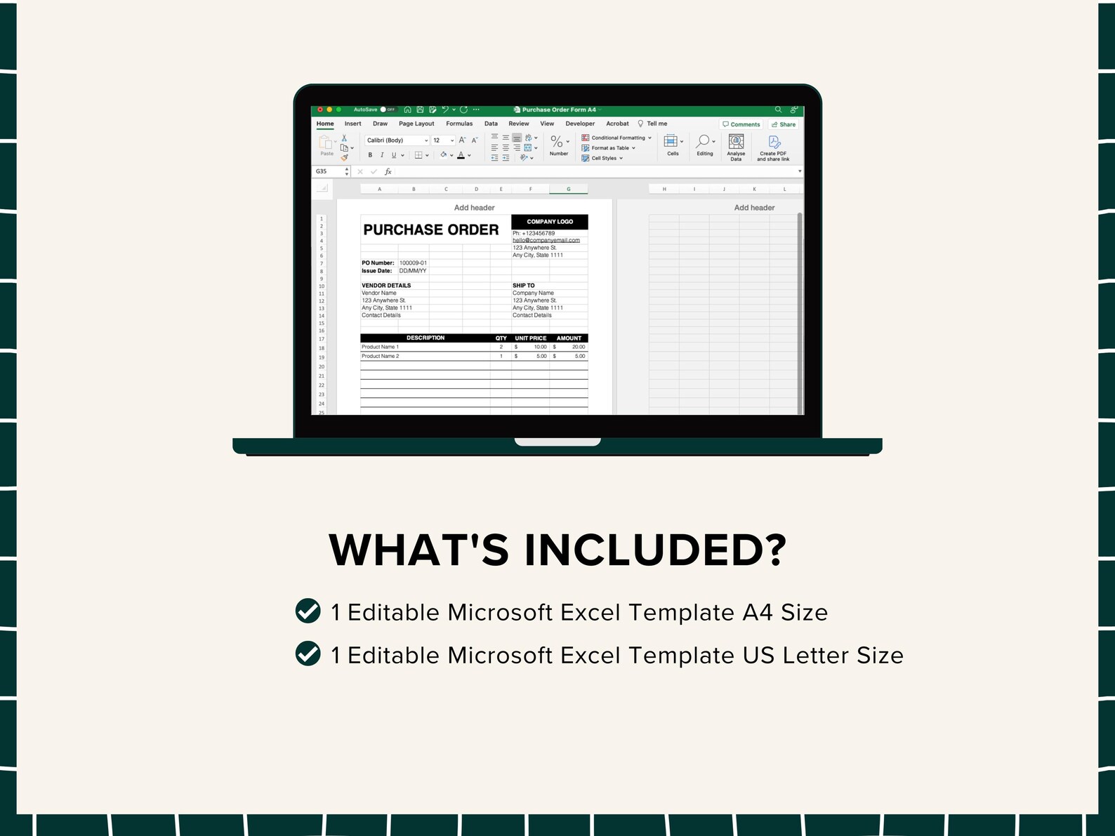 Purchase Order Template, Vendor Order Form, Procurement Form, Editable ...