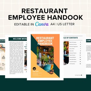 Restaurant Employee Handbook, Training Manual, New Hired Chefs, Servers, Bartenders, Managers, Fully Editable, Cafe Staff