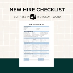 Editable New Hire Checklist, Employee Orientation Checklist, Staff Onboarding Process, Word PDF Template, HR Forms