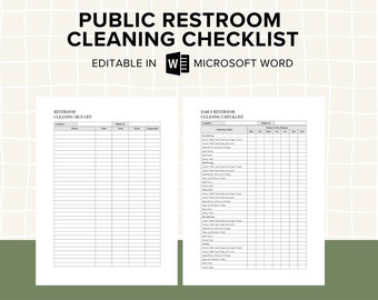 Restroom Cleaning Checklist | Restroom Sign Off Form | Editable and Printable Public Restroom Cleaning Checklist | Toilet or Bathroom |