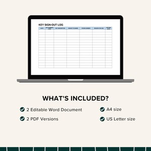 Key Sign-out Log Template, Editable Fillable PDF for Key Control ...