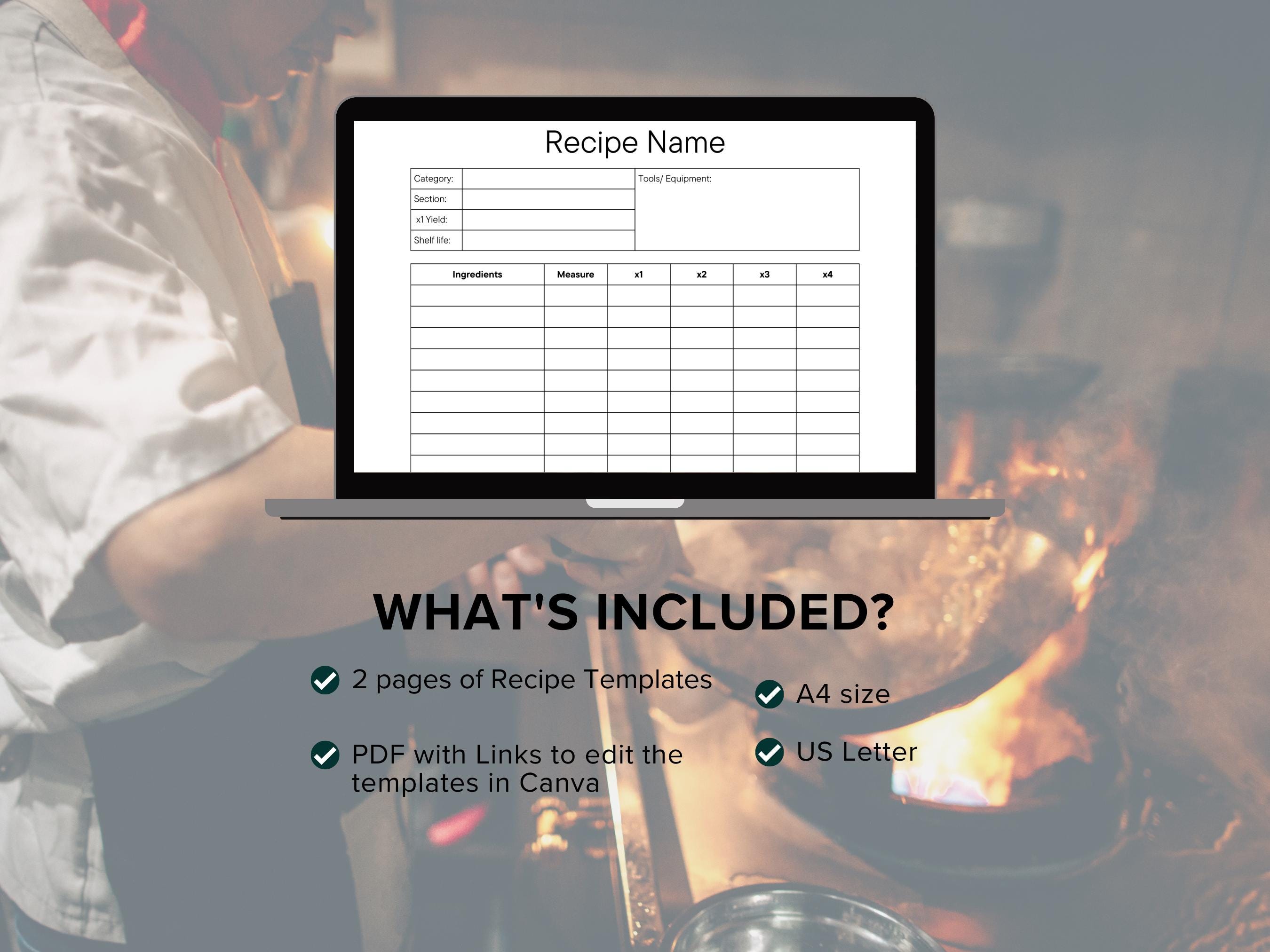 Restaurant Recipe Card and Quick Reference Recipe Template, Canva ...