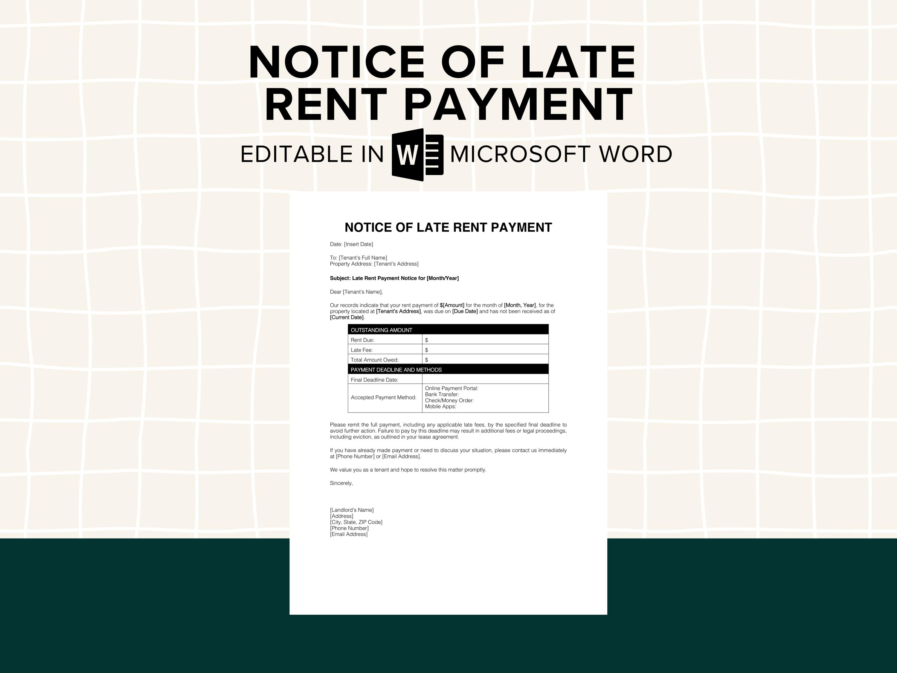 Notice of Late Rent Payment Template, Late Rent Notice Form, Overdue ...