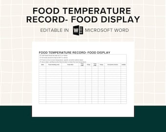Temperatuurlogboek voedselweergave, HACCP-temperatuurbewakingsblad, record voedselweergave restaurant, checklist temperatuur buffet, temperatuurregistratieformulier