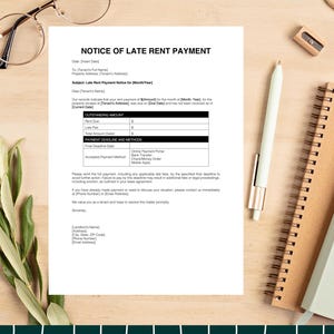 Overdue Rent Bill Notice of Late Rent Payment Template, Late Rent Notice Form, Overdue ...
