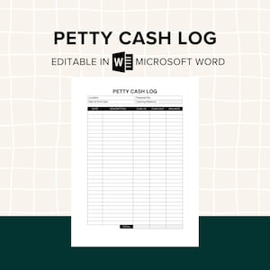 Puede incluir: Una plantilla de registro de caja chica imprimible en blanco y negro para Microsoft Word. La plantilla incluye columnas para fecha, descripción, efectivo de entrada, efectivo de salida y saldo.