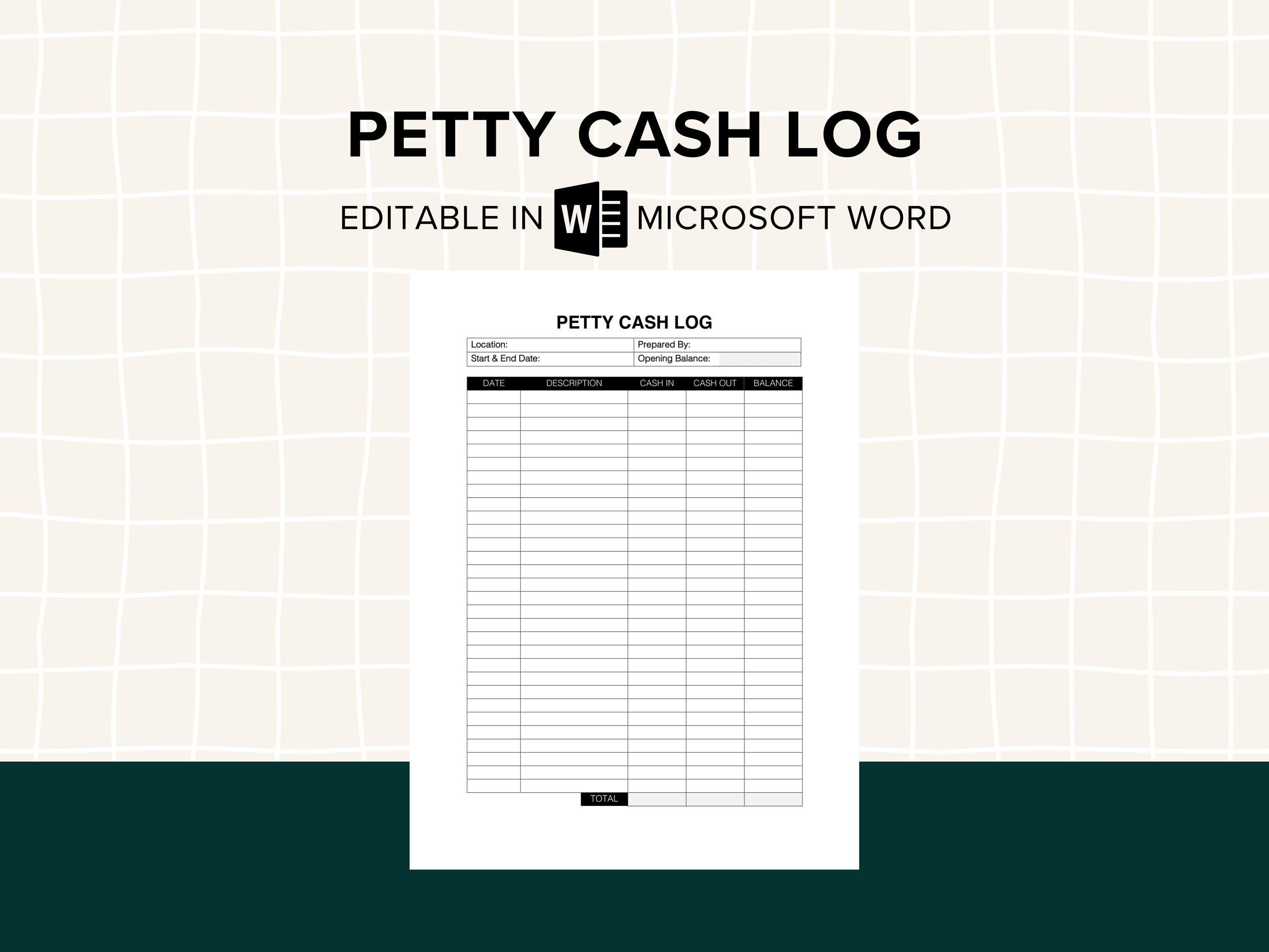 Petty Cash Journal Template | Editable Expense Tracker for Small ...