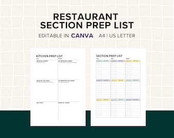 Elenco di preparazione giornaliera della cucina, note di passaggio di consegne per i turni di sezione per chef, ristoranti e bar, checklist, modelli, Canva modificabile