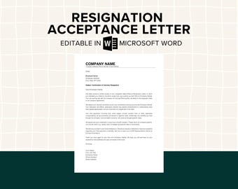 Resignation Acceptance Letter - Editable Microsoft Word Template, Professional HR Tool, Offboarding Notice, Resignation Acknowledgement