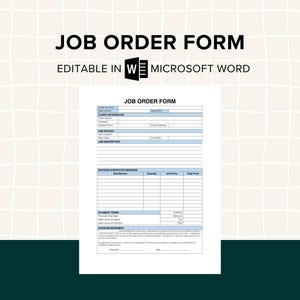 Sjabloon opdrachtformulier, werkaanvraagformulier, bewerkbaar woord, afdrukbare pdf, aanpasbare zakelijke formulieren, freelance, reparatie, constructie