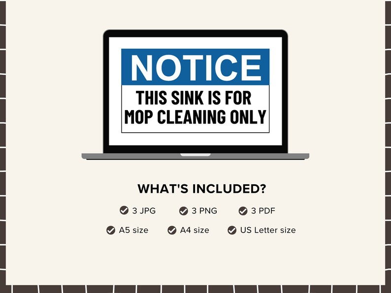 Printable Notice, Mop Cleaning Sink Only, Instant Download, Public ...