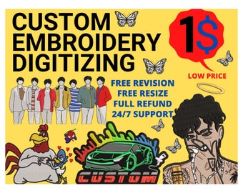 Custom Embroidery Digitizing /emb,Pes,jef,dst.sew,dst Custom logo Digitizing