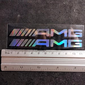 AMG Mercedes Logo Glossy Chrome Holographic Vinyl Sticker Set