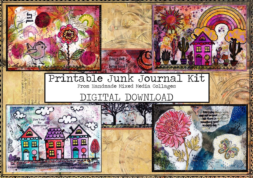 Printable Junk Journal Kit - Mixed Media Art Collage Digital Print ...
