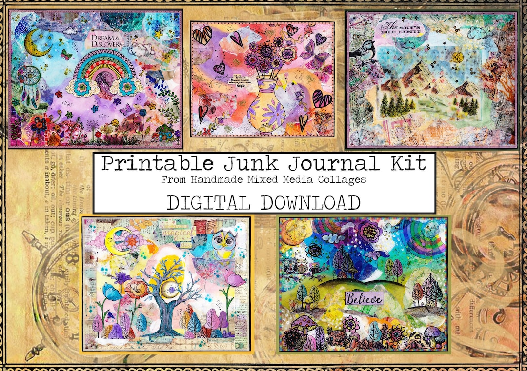 Printable Junk Journal Kit - Mixed Media Art Collage Digital Print ...