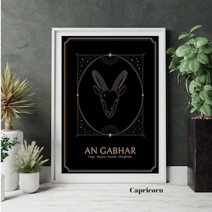 Capricorn Zodiac Print | As Gaeilge | Irish Prints | Irish Astrology Gifts | Irish Language | Irish Wall Art | Zodiac Gift | Celestial Print