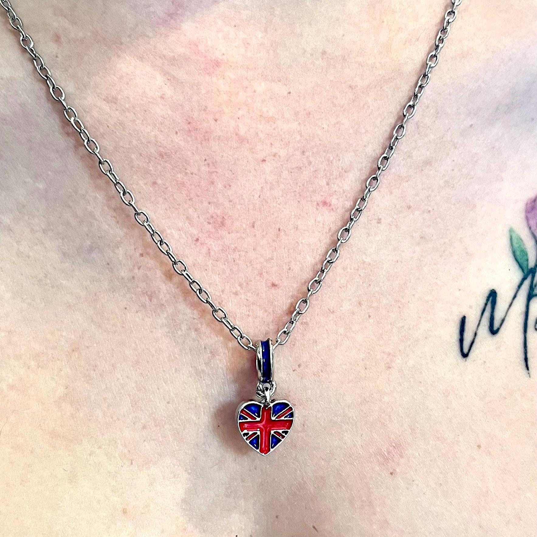 British Pride European Charm Bracelet - Union Jack & Double Decker Bus Beads - Silver Plate
