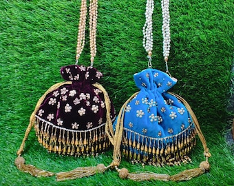 Handgemachte Perlen Samt Potli Tasche, indische Hochzeit Brauthandtasche