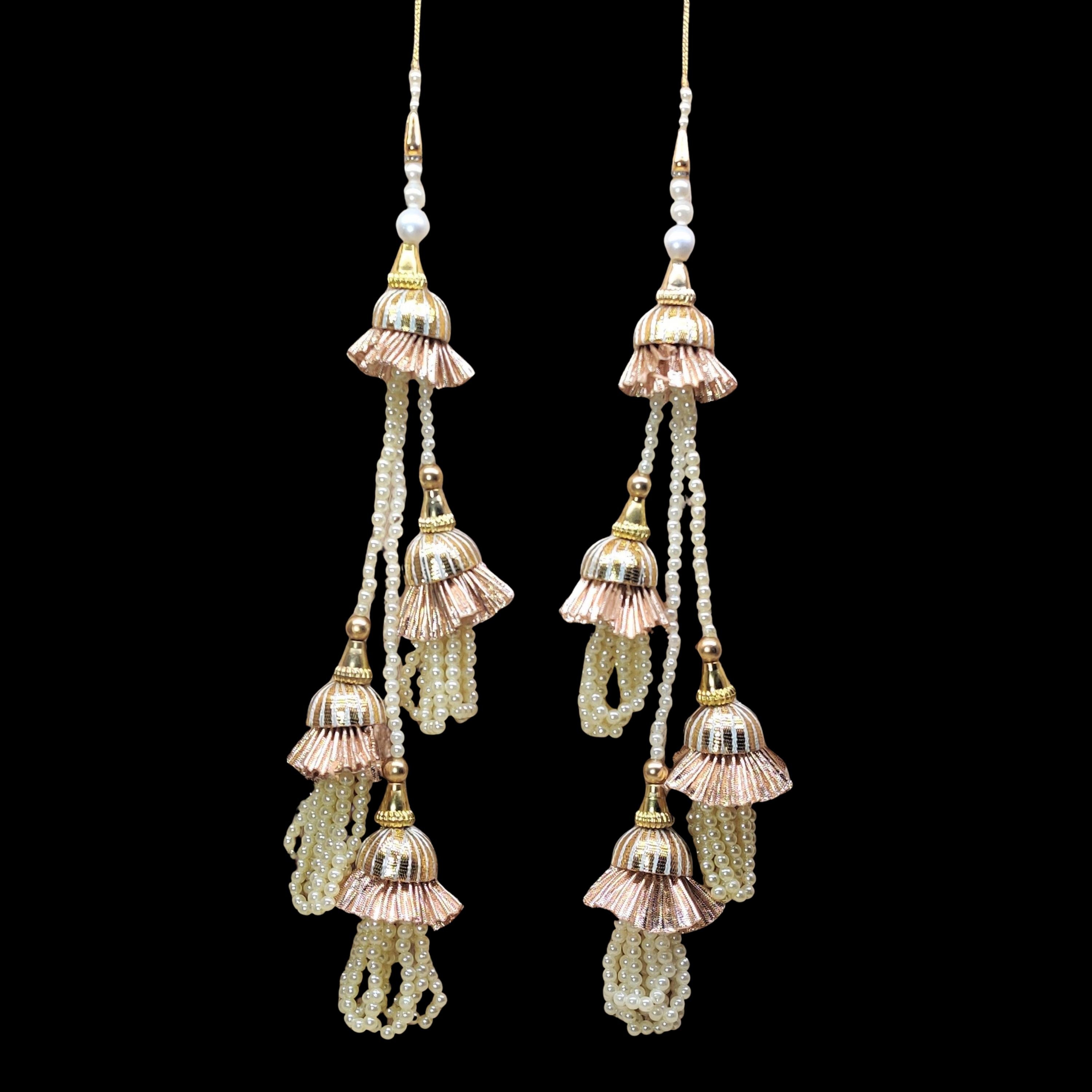 Handmade Rose Gold Beaded Tassels: Indian Ethnic Saree, Lehenga, Handbag Hangings