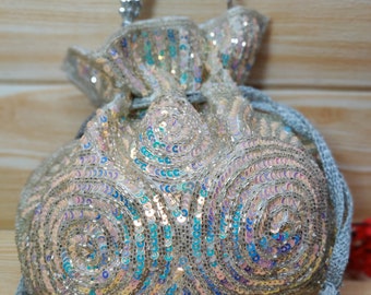 Handmade Peach Sequin Potli Bag, Indian Wedding Bridal Handbag