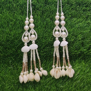 White Indian Beaded Tassel for Saree Blouse Lehenga Embellished HandBags Dupatta Decorative Bridal Wedding dress Latkan for Women 1 Pair