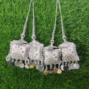 Silver Cushion Beaded Tassels for Blouse Lahenga Sari, home décor, Latkan for Indian Saree, Dupatta