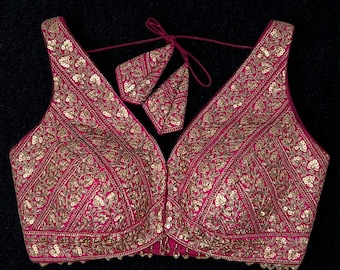 Hot Pink Sequin Zari Embroidered Stitched Blouse, Indian Bridal Saree Lehenga Choli