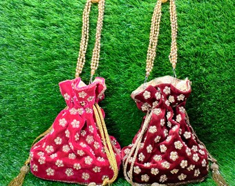 Handgemachte Perlen Samt Potli Tasche, indische Hochzeit Brauttasche