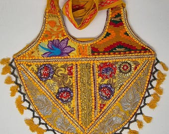 Handmade Banjara Tote Bag | Vintage Embroidered Khambhalia Shoulder Bag