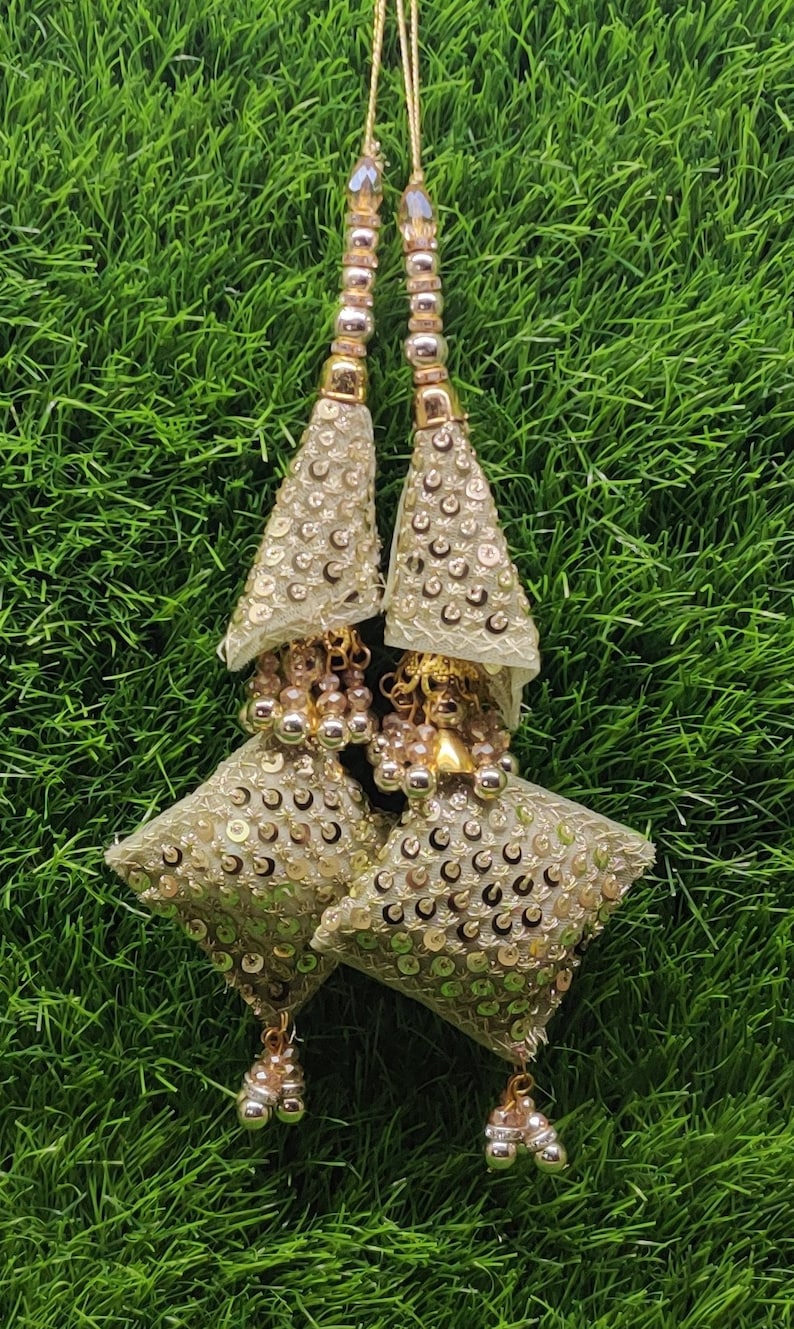 Handcrafted Ethnic Style Latkan Pair for Blouse, Lehenga & Craft Décor – Golden & White
