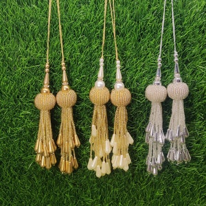 Gold/ Gold Ivory/ Silver cut dana Beaded pearl Tassel for Saree Blouse Lehenga Embellished HandBags Dupatta Decorative Wedding dress Latkan
