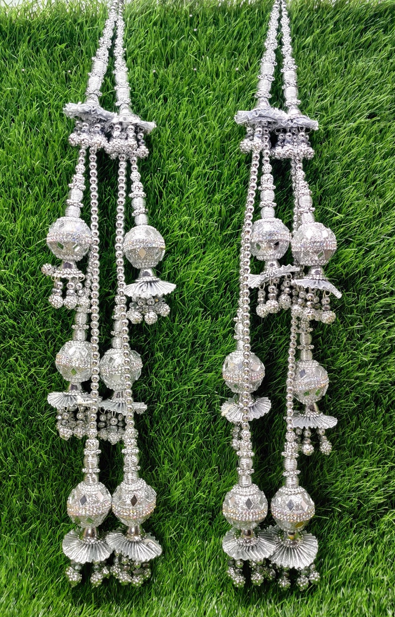 Silver Color Cone Style Ethnic Work Latkan Hanging Set Of 2