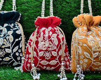Handgemachte Perlen Potli Tasche, Indische Brauthochzeit