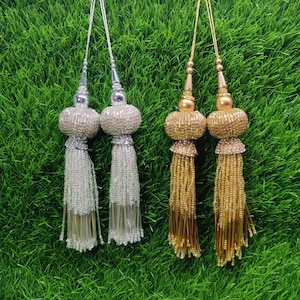 Gold/ Silver cut dana Beaded pearl Tassel for Saree Blouse Lehenga Embellished HandBags Dupatta Decorative Bridal Wedding dress Latkan
