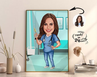 Custom Nurse Cartoon Portrait, Nurse Portrait, Gift for Nurse, Custom Cartoon, Nurse Caricature from Photo, Medical Caricature, Fun Cartoon
