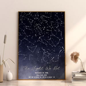Mapa estelar por fecha, Mapa estelar personalizado, Mapa de constelaciones, Mapa del cielo nocturno, Impresión de mapa estelar, Regalo de mapa personalizado, La noche que conocimos las estrellas, Mapa estelar