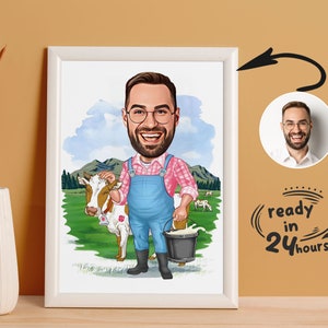 Custom Farmer Cartoon Portrait, Farmer Caricature, Farmer Gift, Farmer Cartoon, Farmer Caricature from Photo, Funny Farmer Caricature