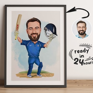Aangepaste cartoonportret cricketspeler, karikatuur cricket, cadeau voor cricketspeler, cartoon cricket, aangepaste karikatuur van foto, cricket