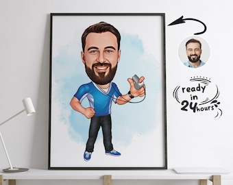 Custom Coach Cartoon Portrait, Coach Portrait, Coach Gift, Coach Cartoon, Coach Caricature, Caricature from Photo, Football Coach Cartoon