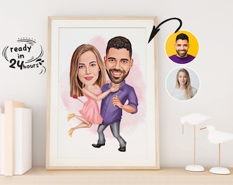 Custom Couple Cartoon Portrait, Couple Portrait, Couple Gift, Couple Caricature, Valentine's Day Gift, Custom Caricature, Anniversary Gift