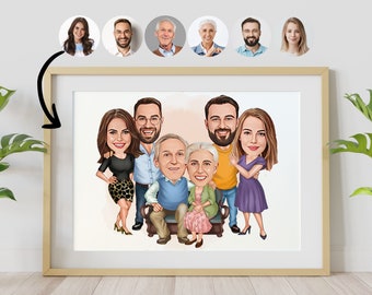 Custom Family Cartoon Portrait, Family Portrait, Gift for Family, Family Caricature, Caricature from Photo, Family of 6 Caricature, Cartoon