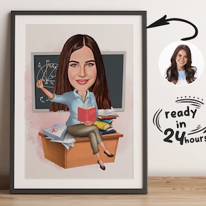 Caricatura de maestra personalizada, caricatura de maestra a partir de una foto, regalo para maestra, retrato de maestra, caricatura de maestra, caricatura divertida de maestra