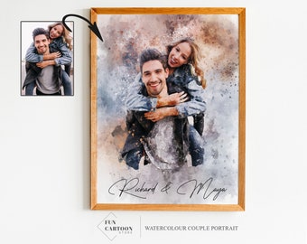 Valentines Day Gift Watercolour Couple Portrait from Photo, Wedding Anniversary Gift for Wife Husband Parents, Engagement Gift, Personalised