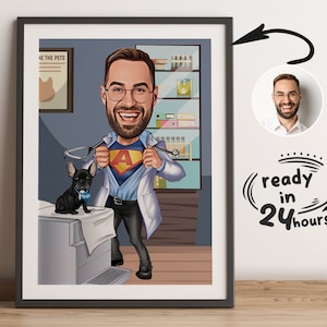 Custom Super Veterinary Cartoon Portrait, Veterinary Caricature, Gift for Veterinary, Veterinary Cartoon, Funny Veterinary Gift, Veterinary