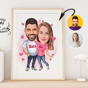 Custom Couple Cartoon Portrait, Couple Portrait, Couple Gift, Couple Caricature, Family Portrait, Custom Caricature, Anniversary Gift