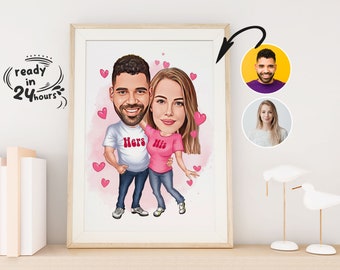 Custom Couple Cartoon Portrait, Couple Portrait, Couple Gift, Couple Caricature, Family Portrait, Custom Caricature, Anniversary Gift